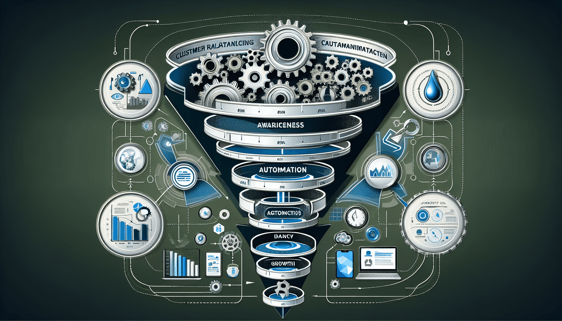 Modern illustration of a marketing funnel highlighting CRM and automation strategies for agencies.